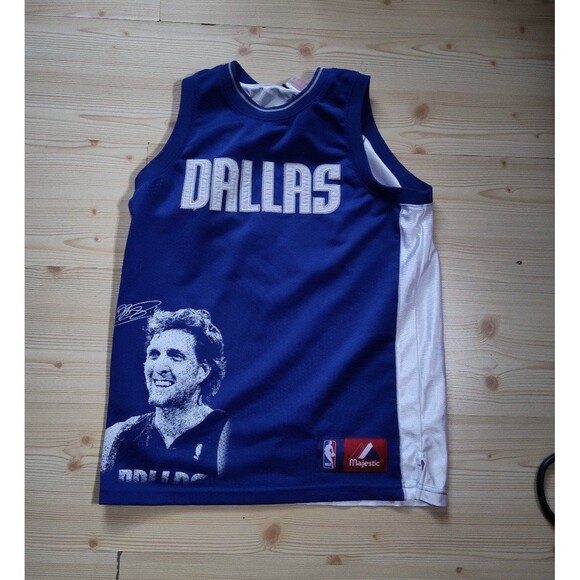 Majestic SEWN Dallas Mavericks #41 Dirk Nowitzki NBA Profile Jersey YTH 14/16 - Picture 1 of 8